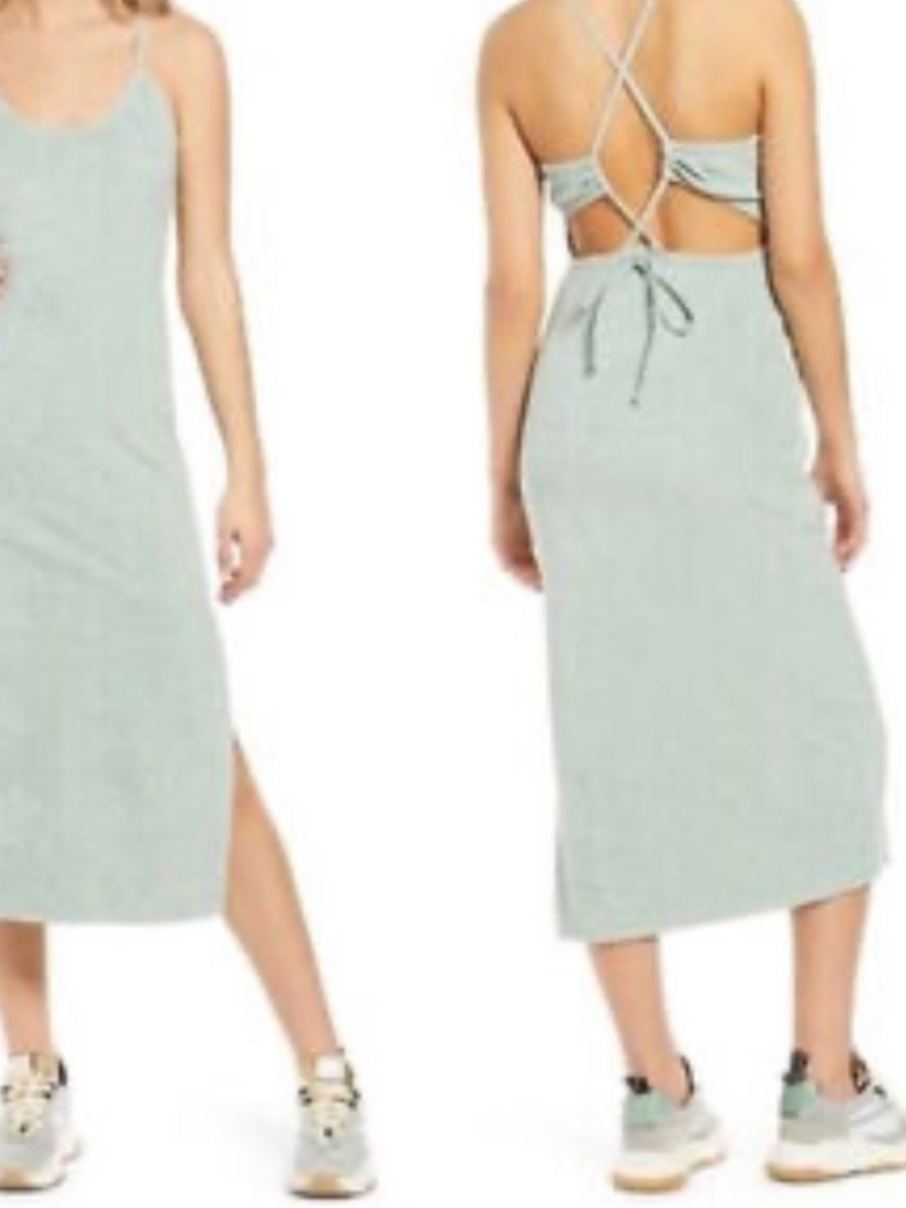 Wayf’98 Mint Green Strappy Back Terry Cloth Tank Body Con Midi Dress - Picture 4 of 8